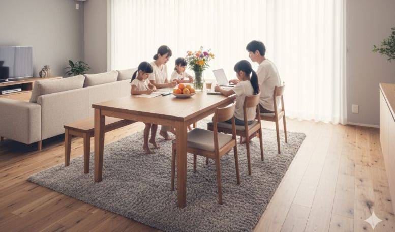 大きなダイニングテーブルのある家の実例