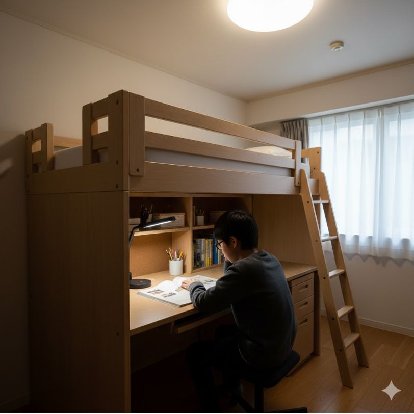 ロフトベッド下勉強机の環境と注意点
