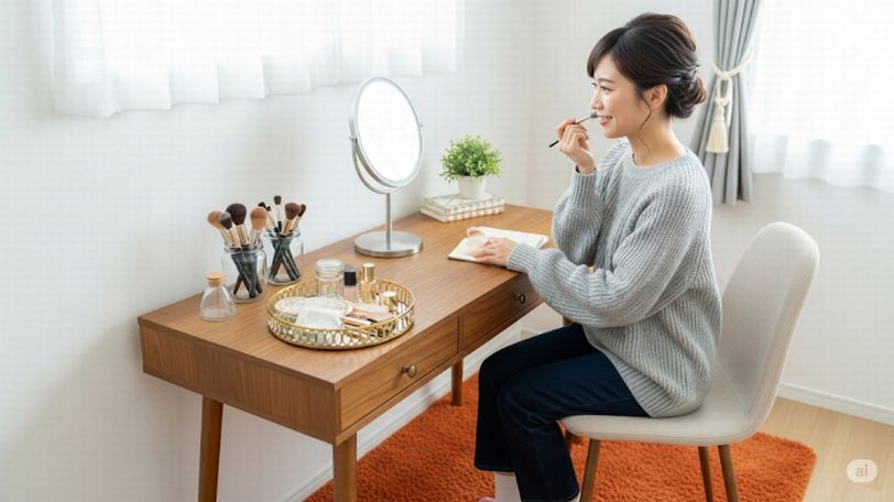 机をドレッサー代わりに使うアイデア