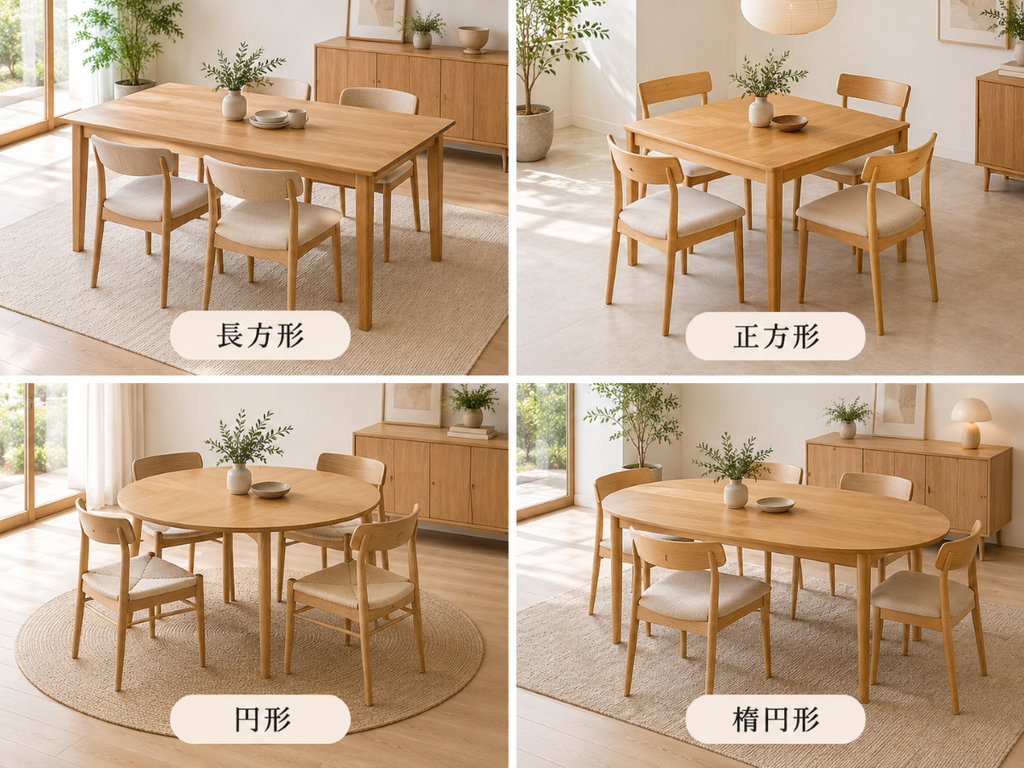 長方形と丸型など形を比べる